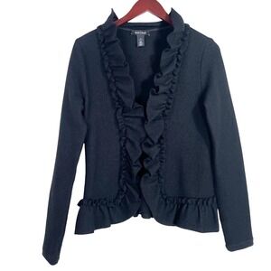 WHBM Black Wool Ruffle Trim Cardigan Jacket Small